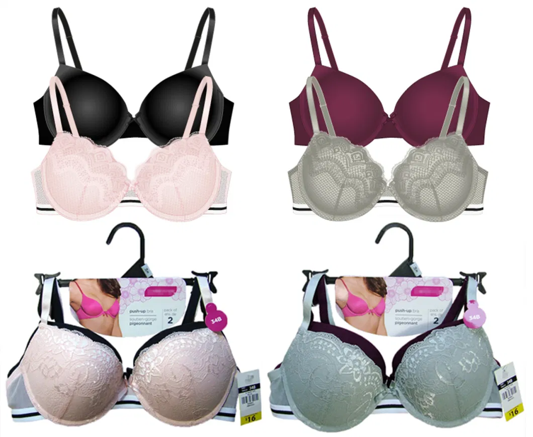 Push-up 2 Pack Bra with Scallop Edging on Cups with Elastic Band