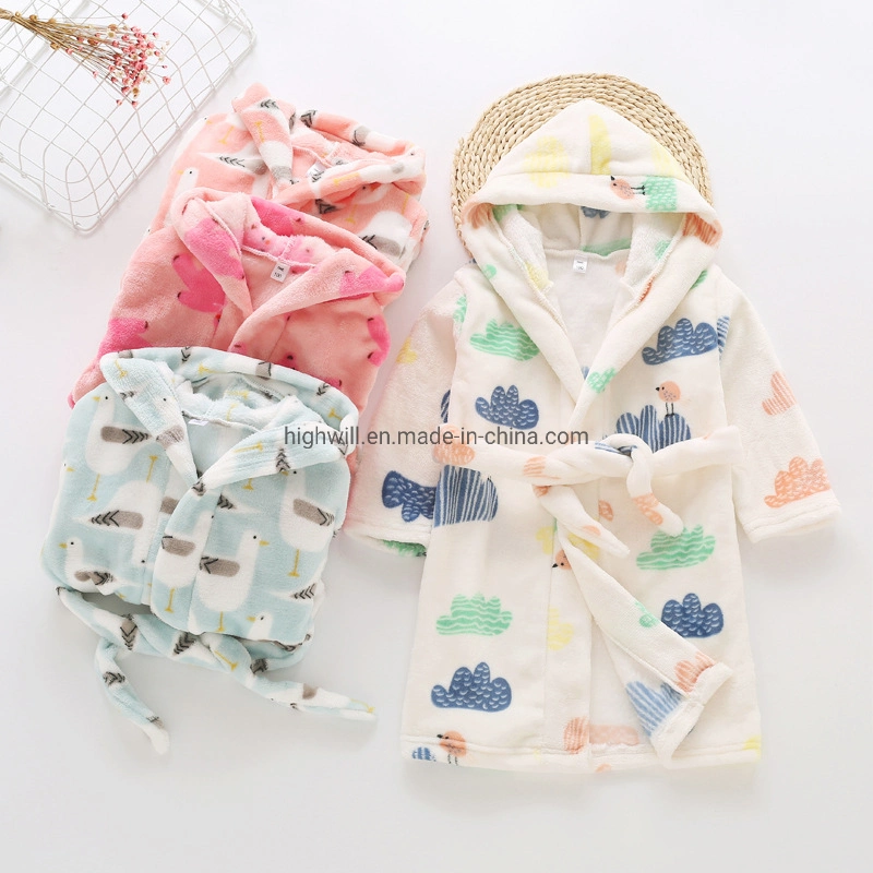 Pajamas Pyjamas Home Textile Sleepwear Flannel Robe with Hoodies and Belt for Kids Children Wholesale Autumn Winter